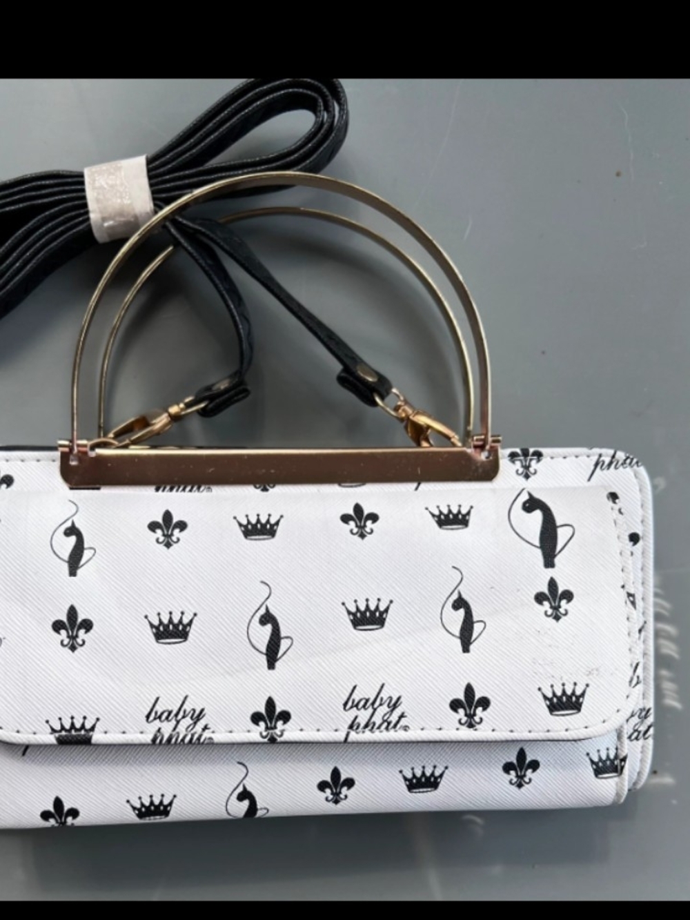 Baby Phat White & Black Patterned Clutch with Gold Handle